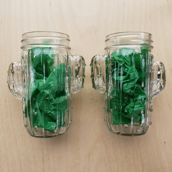 Glass Cactus Jars / Cups, Vintage 70s Inspired - Picture 2 of 8